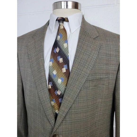 Ralph Lauren Mens Wool Houndstooth Check‎ Sport Coat Jacket 48L